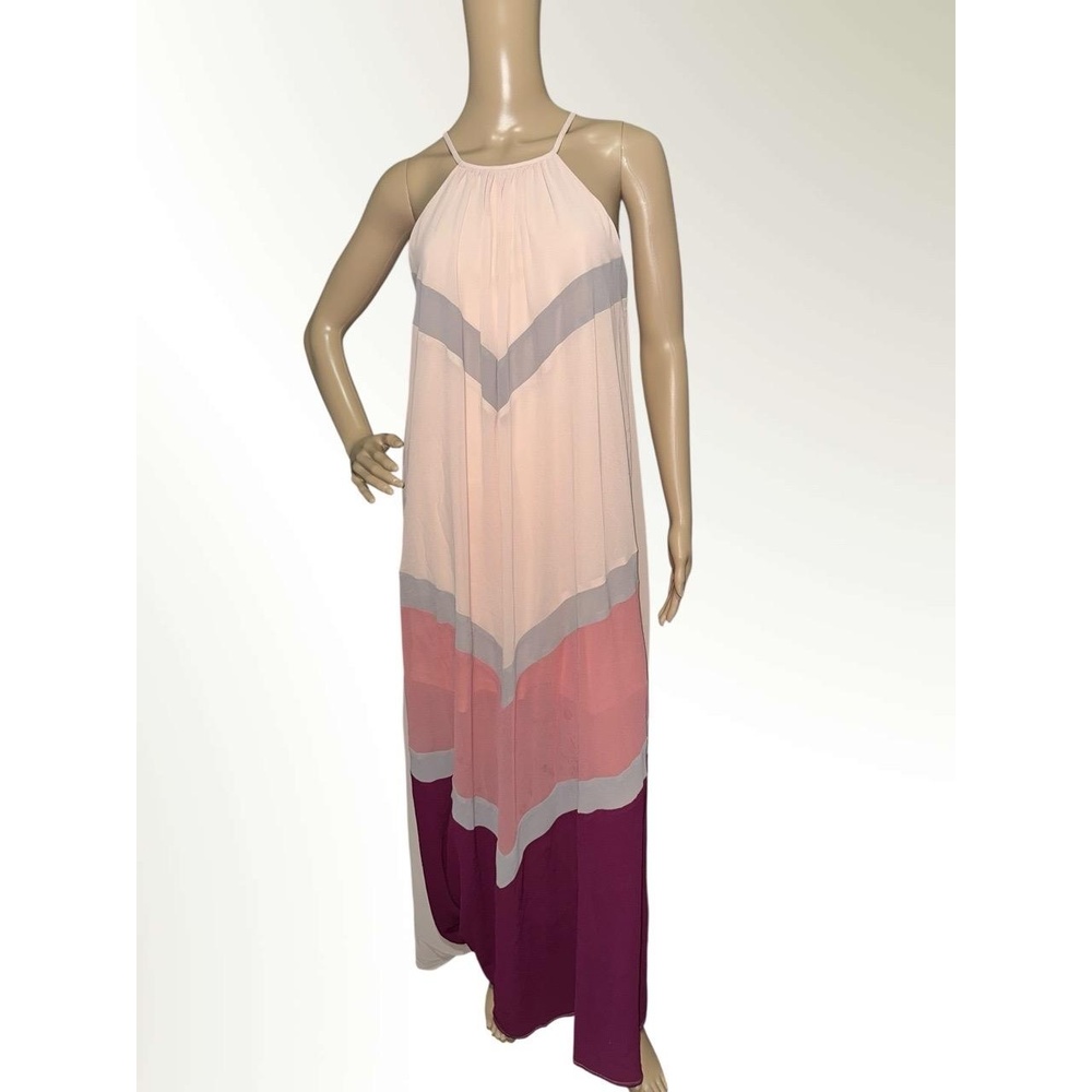 She + Sky Dress Size Small Multicolor Maxi Halter Neck Color Block Bohemian
